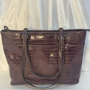 Worthington Tote Laptop Business Carry On Bag Crocodile Embossed Faux Leather